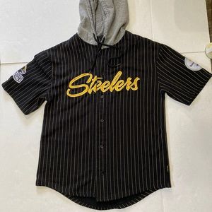 Steelers Button Up Stripled Logo Hooded Shirt NFL Size medium